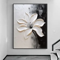3D flower oil painting handpainted 3D Floral Painting handmade Palette Knife flowers oil painting Large 3D white Textured Painting Modern Decorative Paintings Impressionism Abstract white oil painting