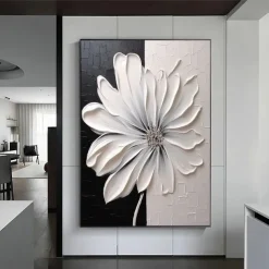 3D flower oil painting handpainted 3D Floral Painting handmade Palette Knife flowers oil painting Large 3D white Textured Painting Modern Decorative Paintings Impressionism Abstract white oil painting