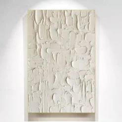 3D Framed Hand painted Textured Wall Art White Minimalist Painting on Canvas WabiSabi Trendy Home Decor Living Room Wall Art Modern Painting Readying to Hanging