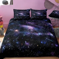 3D Galaxy Print Duvet Cover Bedding Sets Comforter Cover with 1 Duvet Cover or Coverlet，1Sheet，2 Pillowcases for Double/Queen/King(1 Pillowcase for Twin/Single)