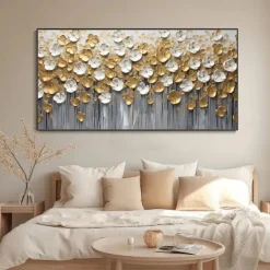 3D Gold Floral Abstract Oil Painting Designer Limited Gold Leaf Painting Modern Light Luxury Canvas Wall Art Room Wall Decor Gift