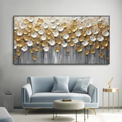 3D Gold Floral Abstract Oil Painting Designer Limited Gold Leaf Painting Modern Light Luxury Canvas Wall Art Room Wall Decor Gift