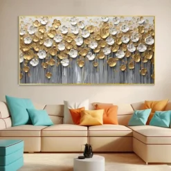 3D Gold Floral Abstract Oil Painting Designer Limited Gold Leaf Painting Modern Light Luxury Canvas Wall Art Room Wall Decor Gift