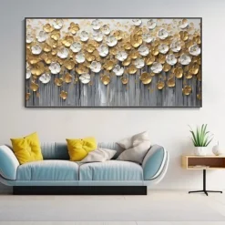 3D Gold Floral Abstract Oil Painting Designer Limited Gold Leaf Painting Modern Light Luxury Canvas Wall Art Room Wall Decor Gift
