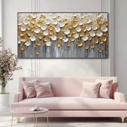 3D Gold Floral Abstract Oil Painting Designer Limited Gold Leaf Painting Modern Light Luxury Canvas Wall Art Room Wall Decor Gift
