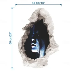 3D Halloween Terror Lifelike Broken Wall Female ghost and male ghost Wall Stickers Removable Home Decoration Living Room Entrance Sofa Background Bedroom Study Mall Specific Scene Wall Stickers