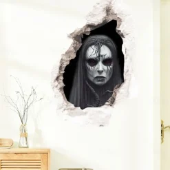 3D Halloween Terror Lifelike Broken Wall Female ghost and male ghost Wall Stickers Removable Home Decoration Living Room Entrance Sofa Background Bedroom Study Mall Specific Scene Wall Stickers