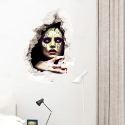 3D Halloween Terror Lifelike Broken Wall Female ghost and male ghost Wall Stickers Removable Home Decoration Living Room Entrance Sofa Background Bedroom Study Mall Specific Scene Wall Stickers