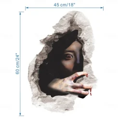 3D Halloween Terror Lifelike Broken Wall Female ghost and male ghost Wall Stickers Removable Home Decoration Living Room Entrance Sofa Background Bedroom Study Mall Specific Scene Wall Stickers