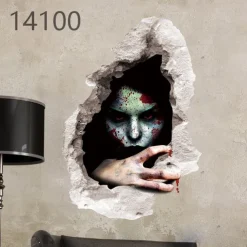 3D Halloween Terror Lifelike Broken Wall Female ghost and male ghost Wall Stickers Removable Home Decoration Living Room Entrance Sofa Background Bedroom Study Mall Specific Scene Wall Stickers