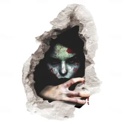 3D Halloween Terror Lifelike Broken Wall Female ghost and male ghost Wall Stickers Removable Home Decoration Living Room Entrance Sofa Background Bedroom Study Mall Specific Scene Wall Stickers