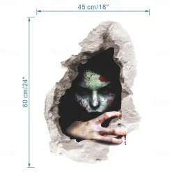 3D Halloween Terror Lifelike Broken Wall Female ghost and male ghost Wall Stickers Removable Home Decoration Living Room Entrance Sofa Background Bedroom Study Mall Specific Scene Wall Stickers