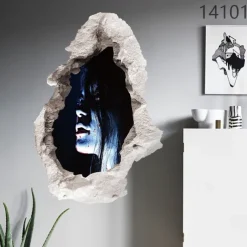 3D Halloween Terror Lifelike Broken Wall Female ghost and male ghost Wall Stickers Removable Home Decoration Living Room Entrance Sofa Background Bedroom Study Mall Specific Scene Wall Stickers