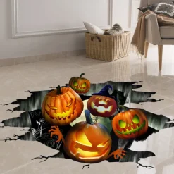 3D Halloween Wall Decals Removable, Pumpkin Halloween Wall Stickers Halloween Floor Decals, Scary Wall Decals Stickers Decorations for Bedroom, Halloween Wall Window Stickers Clings for Glass Window