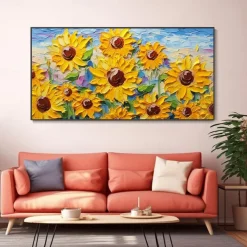 3D Hand-Painted Sunflower Canvas Texture Art painting handmade Abstract knife Sunflower Home Painting handmade Landscape Plant Oil Painting for Living Room bedroom Decor