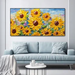 3D Hand-Painted Sunflower Canvas Texture Art painting handmade Abstract knife Sunflower Home Painting handmade Landscape Plant Oil Painting for Living Room bedroom Decor