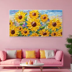 3D Hand-Painted Sunflower Canvas Texture Art painting handmade Abstract knife Sunflower Home Painting handmade Landscape Plant Oil Painting for Living Room bedroom Decor