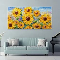 3D Hand-Painted Sunflower Canvas Texture Art painting handmade Abstract knife Sunflower Home Painting handmade Landscape Plant Oil Painting for Living Room bedroom Decor