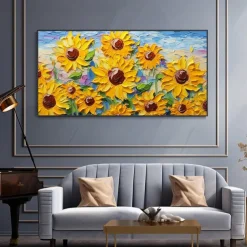 3D Hand-Painted Sunflower Canvas Texture Art painting handmade Abstract knife Sunflower Home Painting handmade Landscape Plant Oil Painting for Living Room bedroom Decor