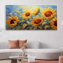 3D Hand-Painted Sunflower Canvas Texture Art painting handmade Abstract knife Sunflower Home Painting handmade Landscape Plant Oil Painting for Living Room bedroom Decor