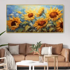 3D Hand-Painted Sunflower Canvas Texture Art painting handmade Abstract knife Sunflower Home Painting handmade Landscape Plant Oil Painting for Living Room bedroom Decor