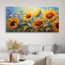 3D Hand-Painted Sunflower Canvas Texture Art painting handmade Abstract knife Sunflower Home Painting handmade Landscape Plant Oil Painting for Living Room bedroom Decor