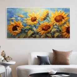 3D Hand-Painted Sunflower Canvas Texture Art painting handmade Abstract knife Sunflower Home Painting handmade Landscape Plant Oil Painting for Living Room bedroom Decor