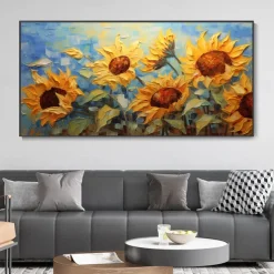 3D Hand-Painted Sunflower Canvas Texture Art painting handmade Abstract knife Sunflower Home Painting handmade Landscape Plant Oil Painting for Living Room bedroom Decor