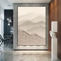 3D Large Beige Textured oil painting handmade Abstract Canvas Art oil painting Large Wabi- Sabi painting Wall Art Thick Textured Acrylic mountain Painting landscape oil painting