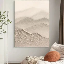 3D Large Beige Textured oil painting handmade Abstract Canvas Art oil painting Large Wabi- Sabi painting Wall Art Thick Textured Acrylic mountain Painting landscape oil painting