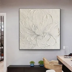 3D Large hand painted White Flower Oil Painting On Canvas handmade Acrylic Painting handmade Heavy Textured Painting Abstract Landscape oil painting Wall Art Floral Wall Decor painting