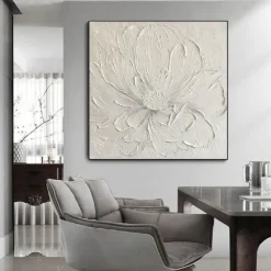 3D Large hand painted White Flower Oil Painting On Canvas handmade Acrylic Painting handmade Heavy Textured Painting Abstract Landscape oil painting Wall Art Floral Wall Decor painting