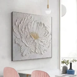 3D Large hand painted White Flower Oil Painting On Canvas handmade Acrylic Painting handmade Heavy Textured Painting Abstract Landscape oil painting Wall Art Floral Wall Decor painting