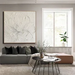 3D Large hand painted White Flower Oil Painting On Canvas handmade Acrylic Painting handmade Heavy Textured Painting Abstract Landscape oil painting Wall Art Floral Wall Decor painting