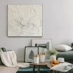 3D Large hand painted White Flower Oil Painting On Canvas handmade Acrylic Painting handmade Heavy Textured Painting Abstract Landscape oil painting Wall Art Floral Wall Decor painting