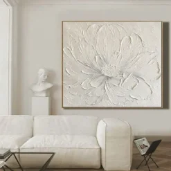 3D Large hand painted White Flower Oil Painting On Canvas handmade Acrylic Painting handmade Heavy Textured Painting Abstract Landscape oil painting Wall Art Floral Wall Decor painting