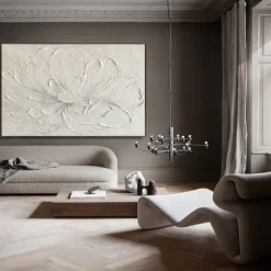 3D Large hand painted White Flower Oil Painting On Canvas handmade Acrylic Painting handmade Heavy Textured Painting Abstract Landscape oil painting Wall Art Floral Wall Decor painting