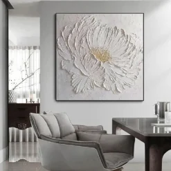 3D Large hand painted White Flower Oil Painting On Canvas handmade Acrylic Painting handmade Heavy Textured Painting Abstract Landscape oil painting Wall Art Floral Wall Decor painting