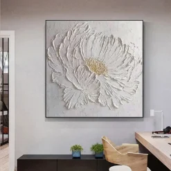3D Large hand painted White Flower Oil Painting On Canvas handmade Acrylic Painting handmade Heavy Textured Painting Abstract Landscape oil painting Wall Art Floral Wall Decor painting