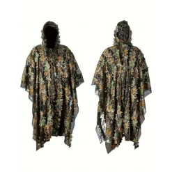 3D Maple Leaf Camouflage Cloak One-Size-Fits-All Design, Mesh Hood, Perfect for Outdoor Activities, Birdwatching, Hunting, Stealth Games