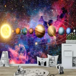 3D Mural Wallpaper Solar System Galaxy Planet Wall Sticker Covering Print Peel and Stick Removable PVC / Vinyl Material Self Adhesive / Adhesive Required Wall Decor Wall Mural for Living Room Bedroom