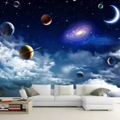 3D Mural Wallpaper Solar System Galaxy Planet Wall Sticker Covering Print Peel and Stick Removable PVC / Vinyl Material Self Adhesive / Adhesive Required Wall Decor Wall Mural for Living Room Bedroom