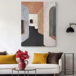 3D Oil painting handmade Beige Wabi Sabi oil painting hand painted Wall Art Black Beige pattle knife Painting Large Black orange oil painting Wall Art Beige Textured Painting for living room Decor