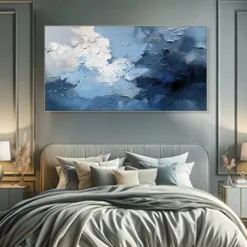 3D oil painting Hand-Painted Thick Texture Sky Petal Oil Painting Beige Blue Skyline Painting On Canvas Abstract Textured oil painting for Wall Art Living Room