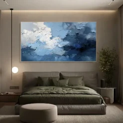 3D oil painting Hand-Painted Thick Texture Sky Petal Oil Painting Beige Blue Skyline Painting On Canvas Abstract Textured oil painting for Wall Art Living Room