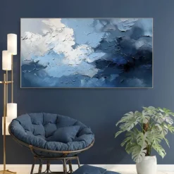 3D oil painting Hand-Painted Thick Texture Sky Petal Oil Painting Beige Blue Skyline Painting On Canvas Abstract Textured oil painting for Wall Art Living Room