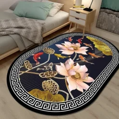 3D Oval Floor Mat Living Room Carpet Home Bedroom Cloakroom Living Room Floor Mat Machine Washable Carpet