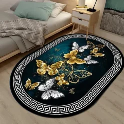 3D Oval Floor Mat Living Room Carpet Home Bedroom Cloakroom Living Room Floor Mat Machine Washable Carpet