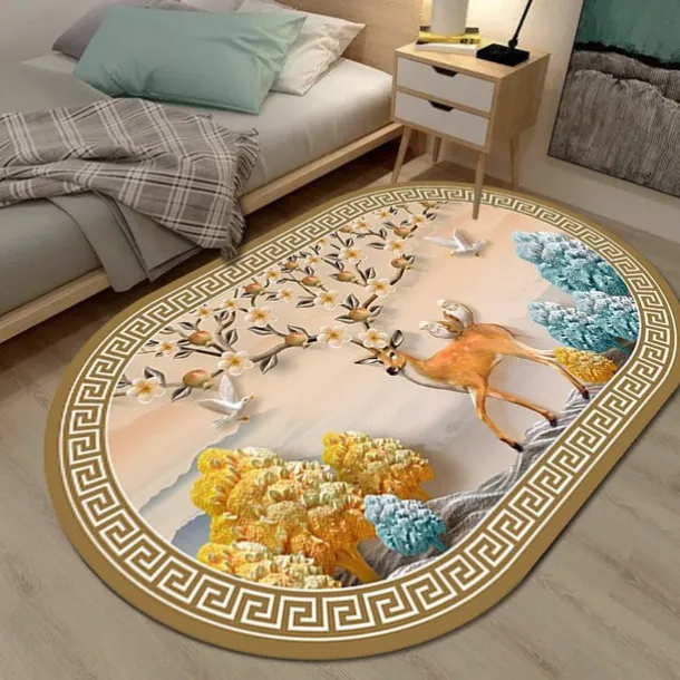 3D Oval Floor Mat Living Room Carpet Home Bedroom Cloakroom Living Room Floor Mat Machine Washable Carpet