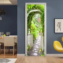 3D 2pcs Self-adhesive Creative Door Stickers Diy Decorative Home Waterproof Wall Stickers 77x200cm (30.3"x78.7" ) Wall Decor for bedroom living room